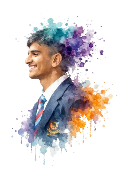Watercolor portrait of Sayed Mohammad Firdousi in a blazer